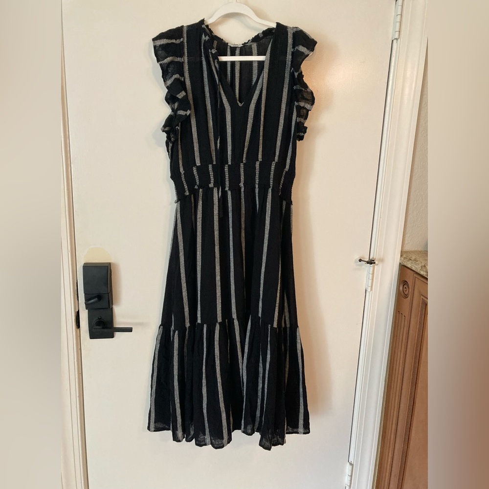 Rails Black and White Striped Midi Dress -NWT